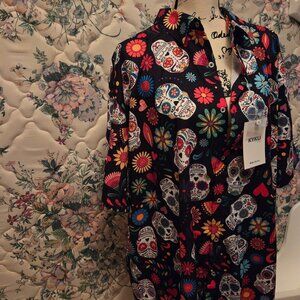 Kyku Men's Skull & Flower Shirt 3X  Button Down Short Sleeves NWT